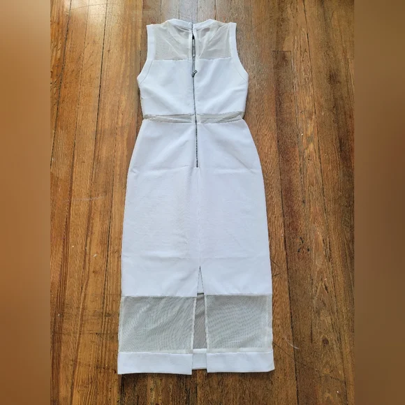 Alice + Olivia White Mesh Insert Dress Midi Sheath size 2 - Picture 7 of 10